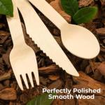 100% Compostable Cutlery Set - 300 Pieces Wooden Compostable Utensils [120 Forks, 90 Knives, 90 Spoons] - Disposable Wooden Cutlery.