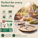 100% Compostable cutlery knives forks spoons Large Disposable Biodegradable Compostable Utensils Durable HeavyDuty Silverware heat resistant alternative to plastic with convenient tray 7inch (400)