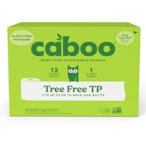 Caboo Tree Free Toilet Paper, Septic Safe Toilet Tissue, Plastic Free, Non Toxic, Chemical Free, 2 Ply Bathroom Toilet Paper | Pack of 12 Double Rolls, 300 Sheets Per Roll