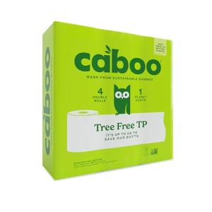 Caboo Tree Free Toilet Paper, Septic Safe Bath Tissue, Quick Dissolving 2 Ply Sheets - 300 Sheets Per Roll, 4 Double Rolls