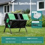 OLIXIS Compost Bin Outdoor 37 Gallon, Separated Dual Chamber Composter Tumbler Outdoor with Gloves, Efficient 360°Rotating Composting Bin for Patio, Lawn, Home Gardening and Landscape, Green