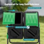 OLIXIS Compost Bin Outdoor 37 Gallon, Separated Dual Chamber Composter Tumbler Outdoor with Gloves, Efficient 360°Rotating Composting Bin for Patio, Lawn, Home Gardening and Landscape, Green