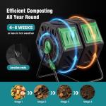 OLIXIS Compost Bin Outdoor 37 Gallon, Separated Dual Chamber Composter Tumbler Outdoor with Gloves, Efficient 360°Rotating Composting Bin for Patio, Lawn, Home Gardening and Landscape, Green