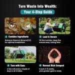 OLIXIS Compost Bin Outdoor 37 Gallon, Separated Dual Chamber Composter Tumbler Outdoor with Gloves, Efficient 360°Rotating Composting Bin for Patio, Lawn, Home Gardening and Landscape, Green