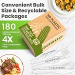 180Pcs Reusable Utensils Cornstarch Made - Heavy Duty Compostable Forks 80, Compostable Spoons 80, & 50 Knives Set - 100% Disposable Eco Friendly Flatware for Party, Wedding, BBQ, Camping (180 Pack)