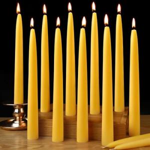 10inch Beeswax Taper Candles 20 Pack Natural Pure Beeswax Candles Smokeless Dripless 10 Hour Long Burn Time Bees Wax Candlesticks Unscented Bees Wax Candle for Home