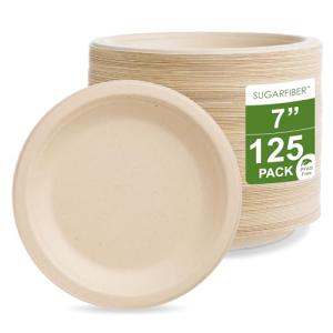 125 Eco-Friendly 7" Compostable Sugarcane Plates