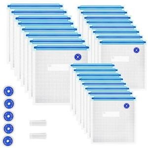 Sous Vide Bags 31 Pcs (24 Pcs Vacuum Zipper Bags & 2 Seal Clips & 5 Air Valves),Reusable BPA Free Vacuum Sealer Bags Vacuum Food Storage Bags for Cooking/Food Storage/Microwave Heating