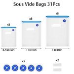 Sous Vide Bags 31 Pcs (24 Pcs Vacuum Zipper Bags & 2 Seal Clips & 5 Air Valves),Reusable BPA Free Vacuum Sealer Bags Vacuum Food Storage Bags for Cooking/Food Storage/Microwave Heating
