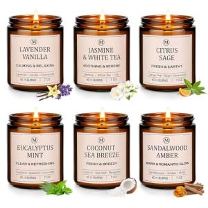 6-Pack Scented Soy Candle Set – Lavender Vanilla, Eucalyptus, Sandalwood, Jasmine & White Tea, Coconut, Sage | Natural Soy Wax Spring Summer Aromatherapy Candles for Home, Vacation, Relaxation & Spa