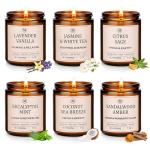 6-Pack Scented Soy Candle Set – Lavender Vanilla, Eucalyptus, Sandalwood, Jasmine & White Tea, Coconut, Sage | Natural Soy Wax Spring Summer Aromatherapy Candles for Home, Vacation, Relaxation & Spa