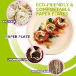 PACKINNO 9 Inch 125 Pack Compostable Paper Plates, Biodegradable Heavy Duty Disposable Plates, Round Unbleached Brown Plates Made from Natural Sugarcane Fibers, for Party, Camping, Picnic