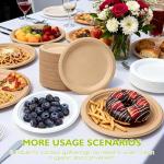 PACKINNO 9 Inch 125 Pack Compostable Paper Plates, Biodegradable Heavy Duty Disposable Plates, Round Unbleached Brown Plates Made from Natural Sugarcane Fibers, for Party, Camping, Picnic