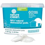 Nature Clean Non Toxic Dishwasher Detergent Pods, Plant-Based Dishwashing Pods, Non-Toxic & Unscented Dish Pods, Tough on Grease, Eco-Friendly Cleaning Power, 60 Count, Pack of 1