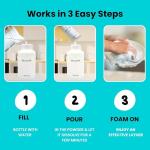 Eco Friendly Foaming Dish Soap Starter Set, Reusable Aluminum Soap Dispenser, 3 Zero Waste, Non Toxic, Concentrated Powder Refills Make 3x12oz (36 oz Total) of Foaming Dish Detergent (Unscented)