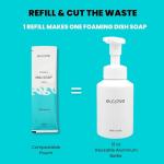 Eco Friendly Foaming Dish Soap Starter Set, Reusable Aluminum Soap Dispenser, 3 Zero Waste, Non Toxic, Concentrated Powder Refills Make 3x12oz (36 oz Total) of Foaming Dish Detergent (Unscented)