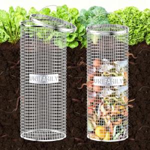 UNIFAMILY 2pack Inground Worm Composting Bin, Stainless Steel Outdoor Compost Bin with Handle, Worm Composter, Worms Bins for Composting Recycling Kitchen Food Waste (Compost Bin with Handle)