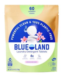 BLUELAND Laundry Detergent Tablets, 60 Count, Spring Bloom Scent, Plastic-Free Eco-Friendly Pods, Sheets, Liquid Alternative - Safe for Sensitive Skin, Gentle