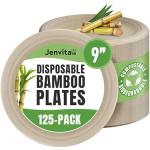 Jenvita Bamboo Paper Plates Compostable (125-Pack, 9-inch) | Sturdy & Microwave Safe | Heavy Duty Brown Disposable Plates | PFAS Free, Biodegradable | FSC Certified Alternative to Plastic