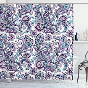 Ambesonne Paisley Shower Curtain Blue and Purple, Flowers Leaves Floral Pattern Bohemian Style Countryed Boho Art, Cloth Fabric for Bathroom Decor Set with Hooks Home, 69" W x 70" L, Purple White Blue