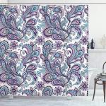 Ambesonne Paisley Shower Curtain Blue and Purple, Flowers Leaves Floral Pattern Bohemian Style Countryed Boho Art, Cloth Fabric for Bathroom Decor Set with Hooks Home, 69" W x 70" L, Purple White Blue