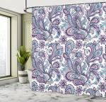 Ambesonne Paisley Shower Curtain Blue and Purple, Flowers Leaves Floral Pattern Bohemian Style Countryed Boho Art, Cloth Fabric for Bathroom Decor Set with Hooks Home, 69" W x 70" L, Purple White Blue