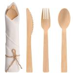 Pre Rolled Napkin and Bamboo Cutlery Set - 50Pack Bamboo Utensils/Compostable Cutlery(50 Forks, 50 Knives, 50 Spoons, 50 Napkins), Biodegradable Wrapped Cutlery for Party, Wedding, Events
