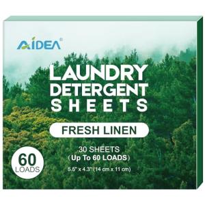 AIDEA Laundry Detergent Sheets, Fresh Linen Scent-(60 Loads) 30 Sheets, Eco-Friendly Laundry Detergent, No Plastic Jug, Lightweight, Easy To Use For Travel