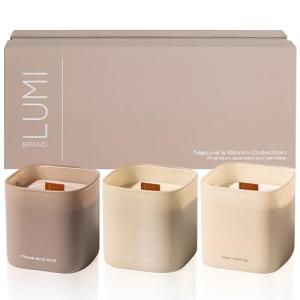 Set of 3 Premium Scented Soy Candles Gift Set | Nature's Bloom Collection - Gardenia, Hilton Garden and Rose & Oud | Crackling Wood Wick | Luxury Candles for Relaxation, Home Décor, Gifts | 9.8oz Each