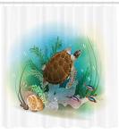 Ambesonne Ocean Shower Curtain, Sea Turtle Swims in The Ocean Tropical Underwater World Aquarium Illustration Print, Cloth Fabric Bathroom Decor Set with Hooks, 69" W x 75" L, Chocolate Seafoam White