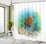 Ambesonne Ocean Shower Curtain, Sea Turtle Swims in The Ocean Tropical Underwater World Aquarium Illustration Print, Cloth Fabric Bathroom Decor Set with Hooks, 69" W x 75" L, Chocolate Seafoam White