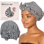 Kitsch Luxury Shower Caps for Women Reusable Waterproof - Large Shower Cap for Women, Non-slip, Quick-dry Hair Cap for Long and Short Hair, Comfortable and Stylish Design - Stripe