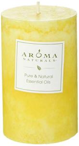 Aroma Naturals Essential Oil Orange and Lemongrass Scented Pillar Candle, Ambiance, 2.5 inch x 4 inch, Yellow