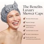 Kitsch Luxury Shower Caps for Women Reusable Waterproof - Large Shower Cap for Women, Non-slip, Quick-dry Hair Cap for Long and Short Hair, Comfortable and Stylish Design - Stripe