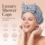 Kitsch Luxury Shower Caps for Women Reusable Waterproof - Large Shower Cap for Women, Non-slip, Quick-dry Hair Cap for Long and Short Hair, Comfortable and Stylish Design - Stripe