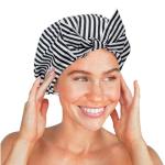 Kitsch Luxury Shower Caps for Women Reusable Waterproof - Large Shower Cap for Women, Non-slip, Quick-dry Hair Cap for Long and Short Hair, Comfortable and Stylish Design - Stripe