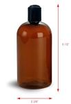 ljdeals 16 oz Amber Plastic Empty Bottles with Black Disc Top Caps, Refillable Containers for Shampoo, Lotions, Cream and More, BPA Free, Pack of 2, Made in USA