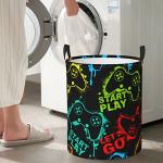 Gbuzozie Colorful Silhouettes Game Joystick Round Laundry Hamper Storage Basket Toys Clothes Organizer Bin For Home Bathroom Bedroom Dorm Nursery, 38l