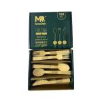MeeRoh 100 Pcs 100% Eco-Friendly Bamboo Disposable Cutlery Set – Heavy Duty Wooden Utensil Set Alternative – Elegant Compostable Silverware – Biodegradable Tableware Forks Spoons Knives