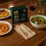 MeeRoh 100 Pcs 100% Eco-Friendly Bamboo Disposable Cutlery Set – Heavy Duty Wooden Utensil Set Alternative – Elegant Compostable Silverware – Biodegradable Tableware Forks Spoons Knives