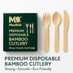 MeeRoh 100 Pcs 100% Eco-Friendly Bamboo Disposable Cutlery Set – Heavy Duty Wooden Utensil Set Alternative – Elegant Compostable Silverware – Biodegradable Tableware Forks Spoons Knives
