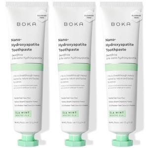 Boka Fluoride Free Toothpaste, Nano Hydroxyapatite Toothpaste, Appropriate for Sensitive Teeth - for Adult, Kids Oral Care - Ela Mint Flavor, 4 Fl Oz 3Pk US Manufactured