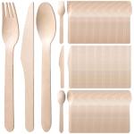 500 Pieces Compostable Cutlery Set, Wooden Utensils Set, 200 Spoons, 200 Forks, 100 Knives, Sturdy Wood Disposable Wooden Cutlery, Eco-Friendly Utensils for Party