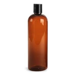 SKS Bottle & Packaging 16 Oz Amber Plastic Bottles, Empty Shampoo Bottles, Cosmo Round Flip Top Bottles, Containers for Shower Gel, Lotion and Bath Products, Pack of 12