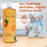 Pura Vitalia Citrus Organic Castile Soap | Body Wash & Cleanser for Face & Hands | Biodegradable, Eco-Friendly, Palm Oil Free, Vegan & Gentle | Made with 6 Natural Ingredients - 32 oz
