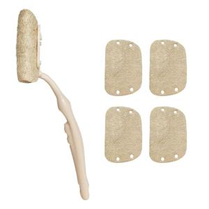 Natural Loofah Sponge with Handle, 5-Piece Replaceable Eco Sponges for Cleaning, Non-Scratch Scrubber for Dishwashing Cookware Pans, Kitchen Eco-Friendly Tools