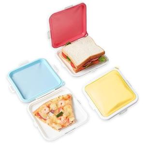 MdakeGo 3 Pack Sandwich Containers,3 Color Silicone Sandwich Storage with Snap-Off,Sandwich Box for Lunch,BPA Free,Leakproof, Reusable Plastic Sandwich Holder for Fruit,Salad,Snacks and Food Storage