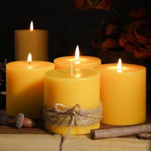 4 Pack Natural Beeswax Pillar Candles,100% Pure Beeswax Candle,200 Hours Long Burning Smokeless Organic Bees Wax for Home, Bee Pillar Candles Bulk for Relax, Emergency, Non-Toxic & Unscented