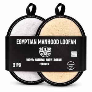 Rugged Natural Shower Loofah for Men - Tough Eco-Friendly Exfoliating Body Scrubbers, Durable & Gentle Terry Towel Cloth pad for Manly Skin Care - Lufas, Luffa, Loofah, Loufas Sponges