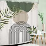 Mitpok Sage Green Boho Shower Curtain 72Wx78H Modern Abstract Green Gold Leaves Bohemian Plant Botanical Minimalist Arch Bathroom Decor Geometric Neutral Bath Curtain Fabric Polyester 12 Pack Hook